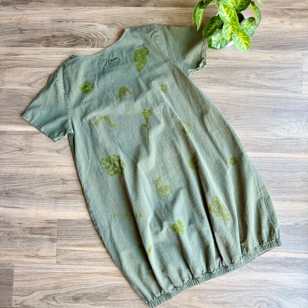 Hand-Painted‎ Olive Green Short Sleeve Pocket Dress Unique Artwear (Fits M/L) - Picture 11 of 11